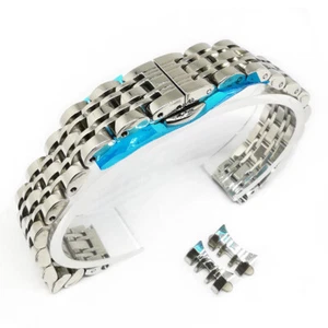 Metallarmband 10-24 mm Silber flach + gebogenes Ende Edelstahl Uhrenarmband Strap - Bild 1 von 3