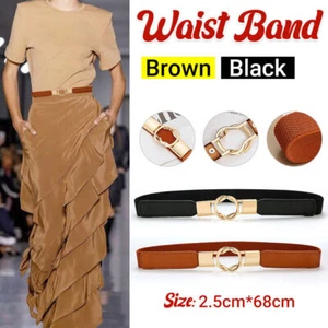Waistband Stretch Belt Waist Belts Wide Waistband Gold Buckle Elastic Waist Belt - Picture 1 of 18