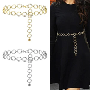 Double Ring Waist Band Metal Chain Belt Slimming Cummerbands Dress Jeans Decor - Picture 1 of 10