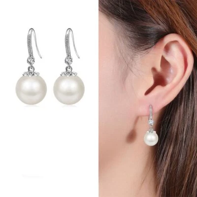 Crystal Fashion Girls Jewellery Earrings Gift Drop Hook  Women Pearl Charm - Image 1 of 4