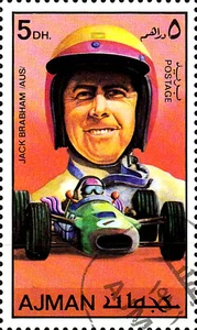 Ajman sellado deporte fórmula 1 piloto de carreras Jack Brabham Australia - Imagen 1 de 1