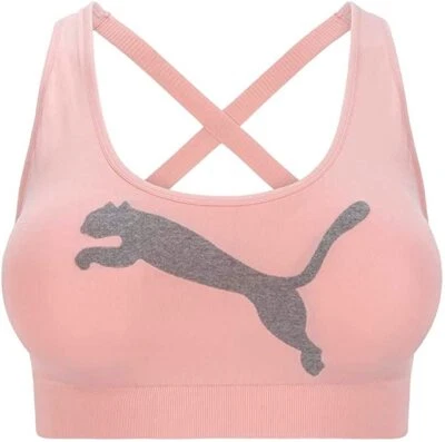 Nuevo Sujetador deportivo sin costuras PUMA GRIS ROSA TAZAS EXTRAÍBLES HALTER ESPALDA L para mujer Foto 1 de 2