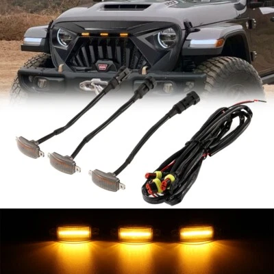 3PCS Front Grille Light Amber LED For 2019-2024 Jeep Wrangler JL Gladiator JT - Image 1 of 4
