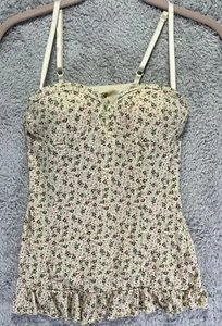 Top camicia vintage anni 90 Y2K medio beige floreale boho fata grunge energia - Foto 1 di 7