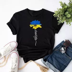 I Stand with Ukraine Ukraine Flag Sunflower Vintage Unisex T-Shirt - Picture 1 of 21