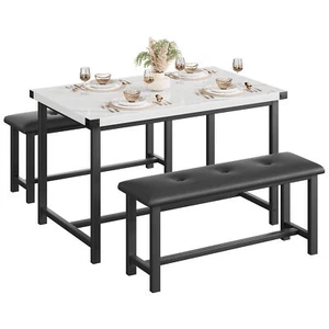 3 piece dining table and chair set kitchen table set with 2 upholstered benches - Picture 1 of 22
