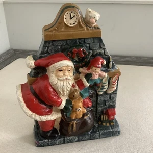 Vintage Gusseisen Weihnachtsmann mit Geschenktüte Kamin 7,5" hoch Weihnachten LESEN! - Bild 1 von 15