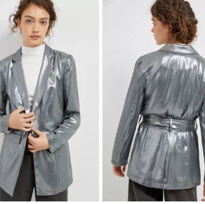 Anthropologie Maeve Zada Metallic Lightweight Longline Blazer size 10 New - Picture 1 of 20