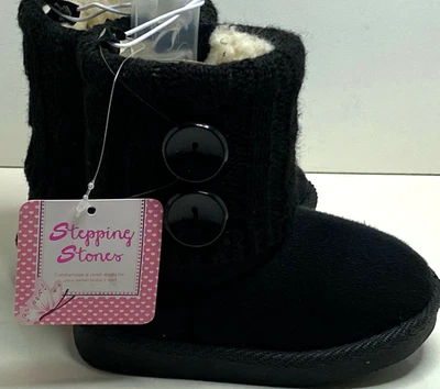 Stepping Stones Winter Brown Sherpa Fleece Lining Black Boots Little Girls sz. 5 - Image 1 of 2