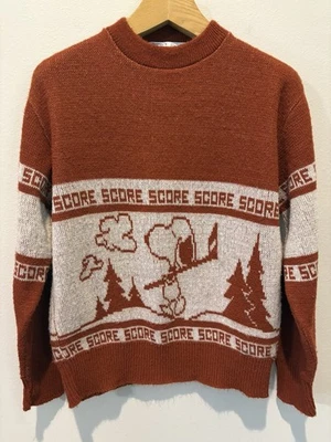 Rare Vintage 70's Arrow Snoopy Knit Sweater Mens L Burnt Orange Peanuts Golf - Image 1 of 4