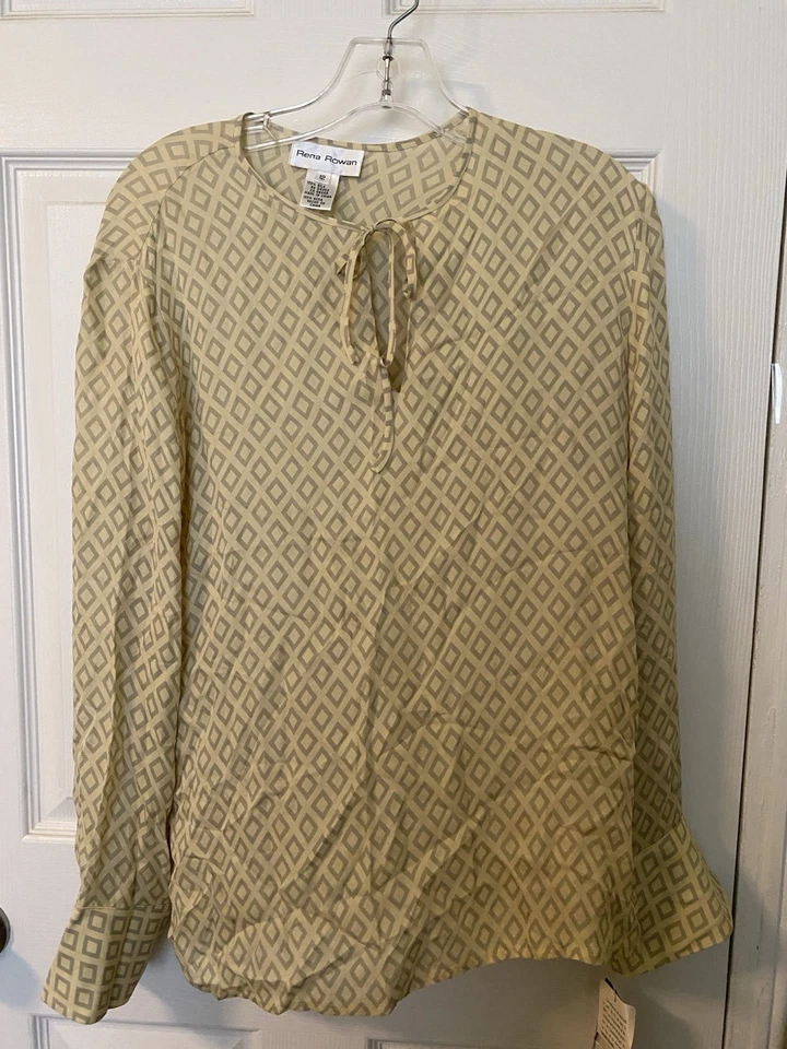 Rena Rowan Fitted Blouse Diamond  Pattern 100% Silk Women’s Sz 12 NWT 100% Silk - Image 1 of 4