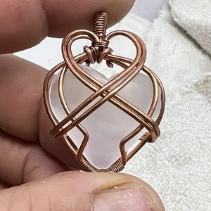 Natural Selenite Heart Pendant. Wire Wrapped In Copper. - Picture 1 of 5