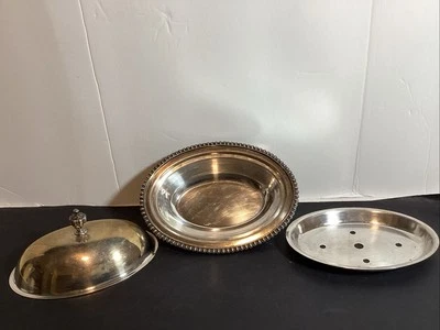 Plato de mantequilla/queso cubierto de plata ovalado "W & SB", #1812 3 piezas 7 1/2" con inserto Foto 1 de 4