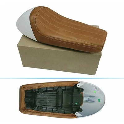 D1 Simple Cuir Siège & Blanc Capot Pour Royal Enfield Gt & Interceptor 650 - Photo 1/4