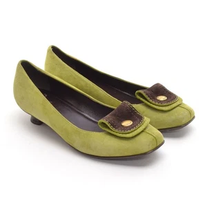 Womens Hogan by Tods Ballet Kitten Heels 38 / 7.5 Avocado Suede Slip On Shoes - Picture 1 of 8