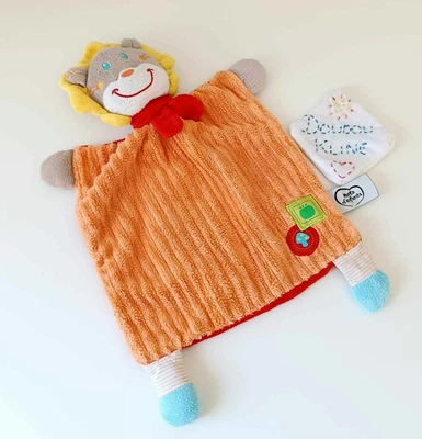 Doudou Plat/Mouchoir Lion Orange Rouge Bleu Champignon -  Mots D'enfants Leclerc - Photo 1/3