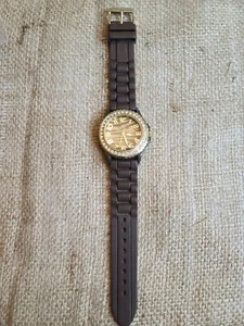 Geneva Platinum Women's Watch Brown Silicone Band Rhinestones Zebra Print Face - Picture 1 of 4