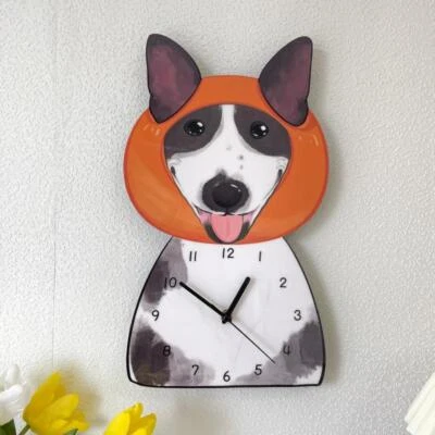 Bull Terrier Dog Wall Clock Cartoon Puppy Clock Bedroom Decor without Battery - Image 1 of 4