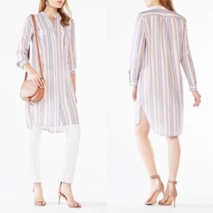 Neu mit Etikett BCBG MAXAZRIA MADDOX GESTREIFTES HEMDBLUSENKLEID MIT KNÖPFEN GRÖSSE S - Bild 1 von 5