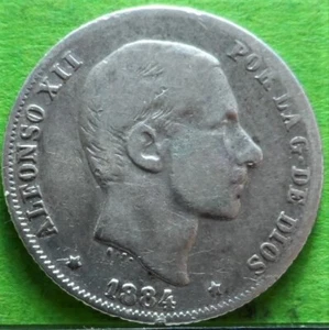 ALFONSO XII, 20 Centavos de Peso, 1884, FILIPINAS, Plata, COLONIAL ESPAÑOL. - Imagen 1 de 2