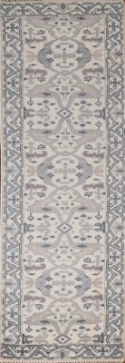 Ivory Oushak Indien Narrow Runner 2' 8" x 9' 7" Rug Wool Handmade Hallway Carpet - Image 1 of 4