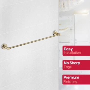 Decaura Single Towel Rail 600mm Holder Brushed Gold Stainless Steel Wall Mounted - Picture 1 of 6