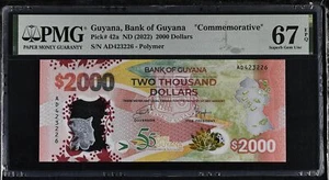 Guyana 2000 Dollars ND 2022 Comm. P 42 a Polymer Superb Gem UNC PMG 67 EPQ - Picture 1 of 3