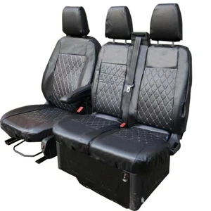 FULLY TAILORED LEATHER QUILTED SEAT COVERS for FORD TRANSIT CUSTOM 2013 on - Picture 1 of 12