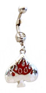Belly Ring Gothic Tribal Tattoo Flaming Spade Dangle Naval Steel - Picture 1 of 3