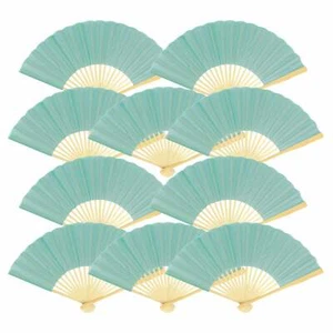Ventiladores de mano de seda azul agua de 9" para bodas (paquete de 10) - Imagen 1 de 5