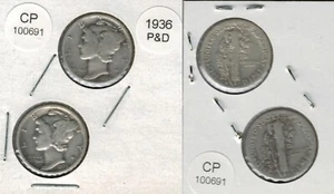 1936 P and D Mercury Dimes 2 coins Actual Photo of coins CP100691 - Picture 1 of 1