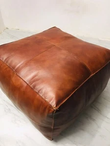 Boho Footstool Unstuffed Pouf Brown Pouffe 30'' New Handmade Footrest Leather - Picture 1 of 4