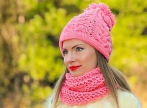 Designer wool scarf and hat elegant beanie round knit shawl gift set SUPERTANYA - Picture 1 of 21