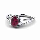 Sterling Silver 925 Ruby Oval 7x5mm Three Stone Ring For Girls And Woman's
