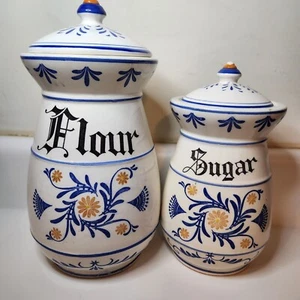 Royal Sealy Heritage Set 2 Sugar & Flour Blue & White Porcelain Canisters READ - Picture 1 of 24