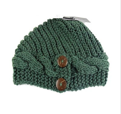 LK180 Damas Escala Verde Acrílico Tejido Moda Gorro Sombrero Talla Única con Botones Foto 1 de 2