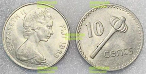 Fiji 10 Cents 1969-1985 queen hammer 1st issue 24mm steel coin km30 AU - Picture 1 of 1