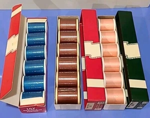 3 boxes of new spools Lily Vintage Thread in original boxes ~ blue, rust, pink - Picture 1 of 10