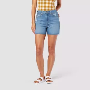 DENIZEN from Levi's Vintage Jean Shorts Women Size 8 High Rise Distressed Blue - Picture 1 of 10