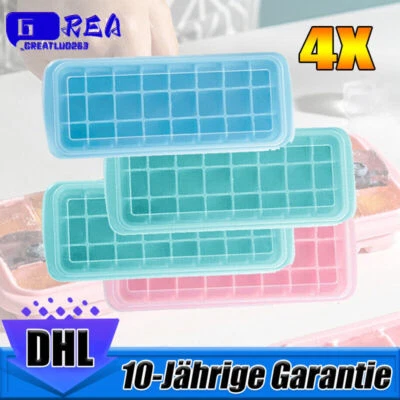 4X Silikon Eiswürfelform Babybrei Einfrieren Cube Eiswuerfelbehaelter Mit Deckel - Bild 1 von 4