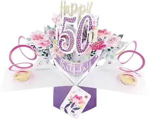 50th Birthday Card 3D Pop Up Card Female Sister Wife Friend Gift Card - Picture 1 of 1