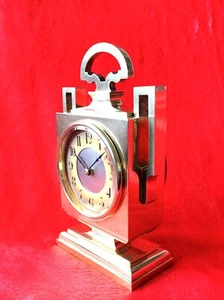 Stunning Geometric Antique Solid Brass Very Heavy Mantel Clock 20's - Picture 1 of 15