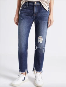 $248 CURRENT ELLIOTT THE CROPPED STRAIGHT FURTHER DESTROY W/ HACKED HEM JEANS 25 - Picture 1 of 9