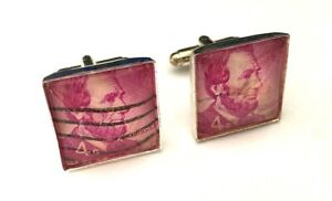 CUFFLINKS Vintage LINCOLN 1954 Postage Stamps Silver Plated Cufflinks USA