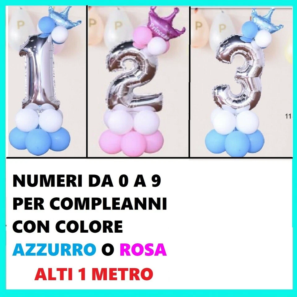 PALLONCINI PALLONCINO ALTO 1 METRO PER COMPLEANNO FESTA NUMERI NUMERO CON CORONA - Immagine 1 di 1