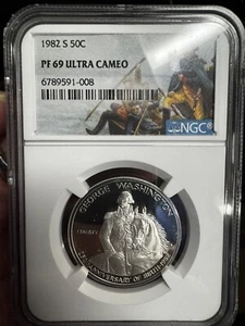 1982 S NGC PF69 ULTRA CAMEO SILVER PROOF GEORGE WASHINGTON COMMEMORATIVE - Picture 1 of 3