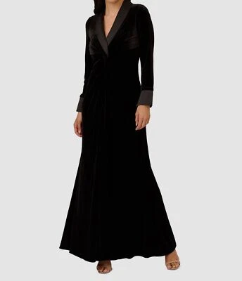 Adrianna Papell Women's Black Velvet Twist-Front Tuxedo Gown Dress Size 4 - Image 1 of 3
