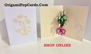 ORIGAMI POP CARDS White Daisy Bouquet 3D Thank You Pop Up Greeting Card Love