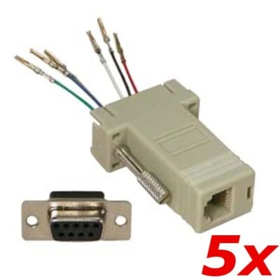 5 Pack - DB9 9-Pin Serial RS232 Female to RJ12/RJ11 Phone 6P6C Modular Adapter - Image 1 of 4
