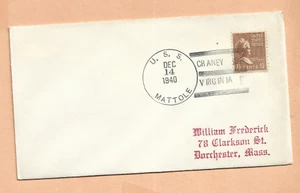 U.S.S. MATTOLE DEC 14,1940 CRANEY VIRGINIA NAVAL COVER - Picture 1 of 1